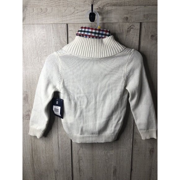Boy's  IZOD 2 Pc Ivory Pullover Sweater & Button Up Plaid Shirt Set Size 4/5 - Picture 3 of 7